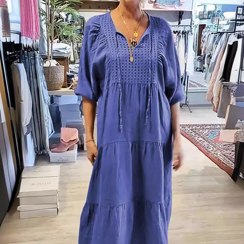 60 % RABATT 💕Langes Damenkleid mit gestuftem V-Ausschnitt und halben Ärmeln